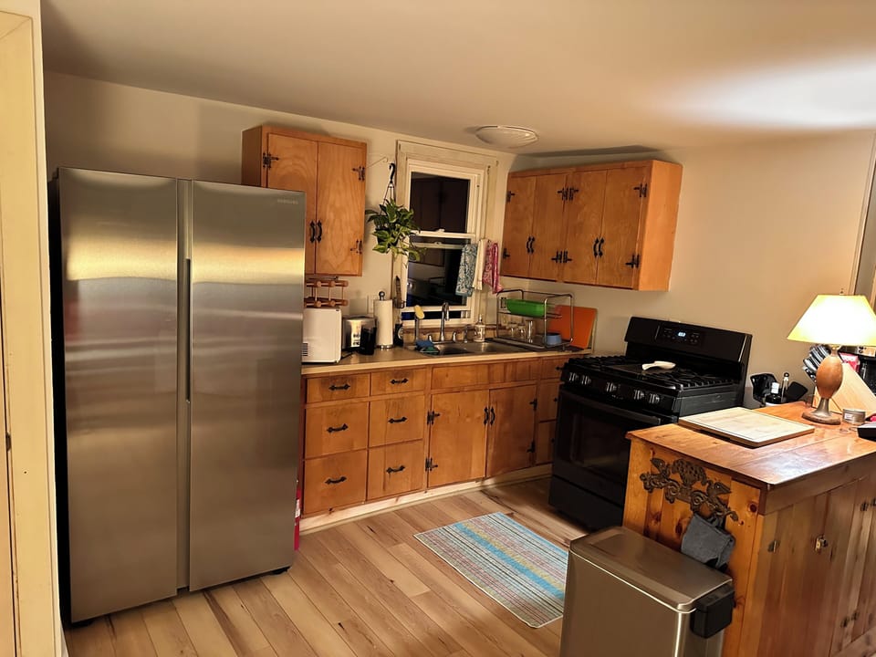 Full size kitchen with All-Clad cookware, knives, coffee maker, etc.