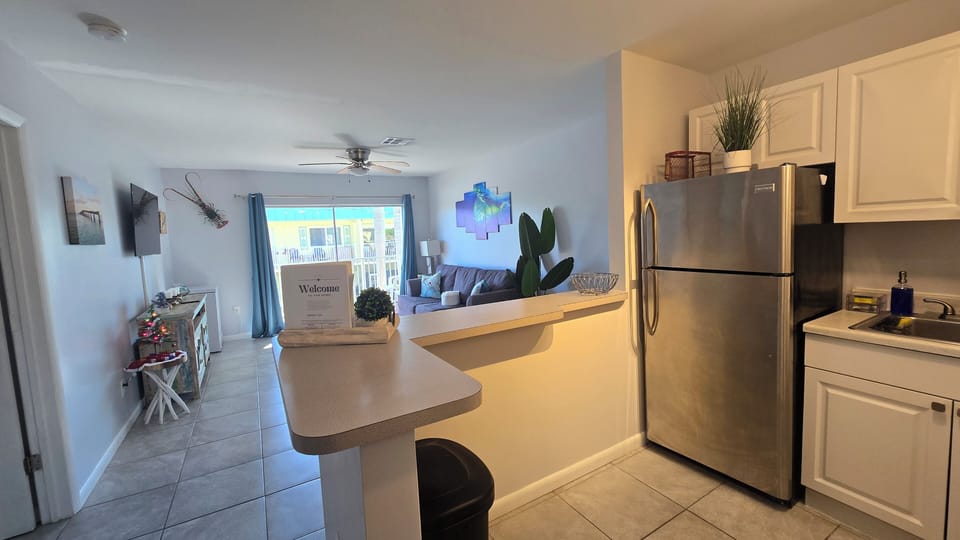 Kitchen overlooking living room