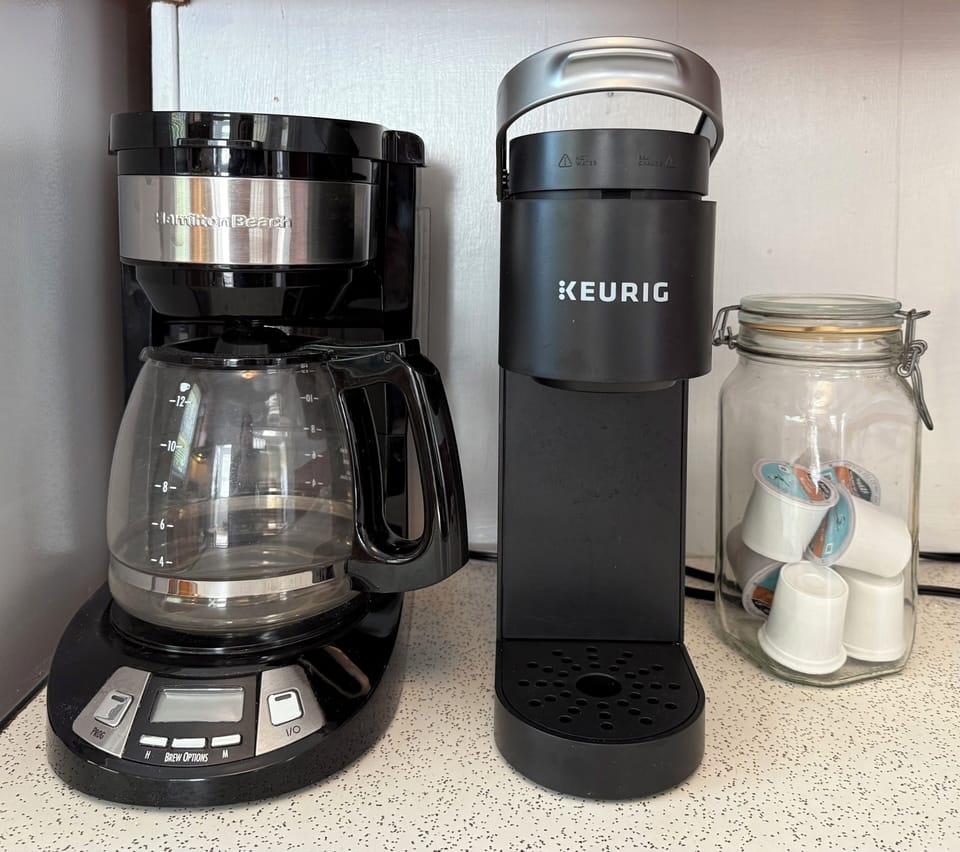 A drip coffee machine and Keurig to start your day