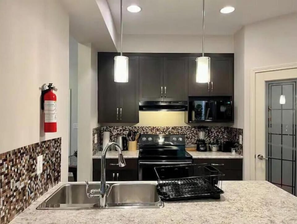 Beautiful well-lit kitchen.