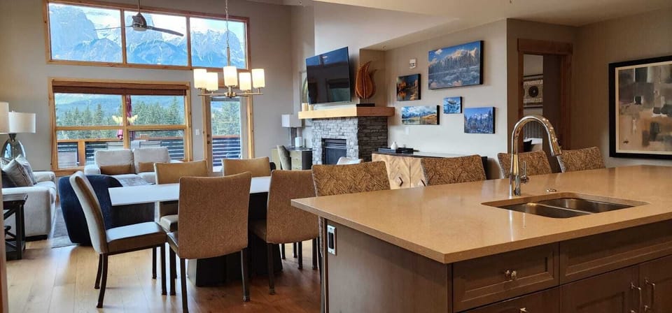 Looking from the kitchen to the living area