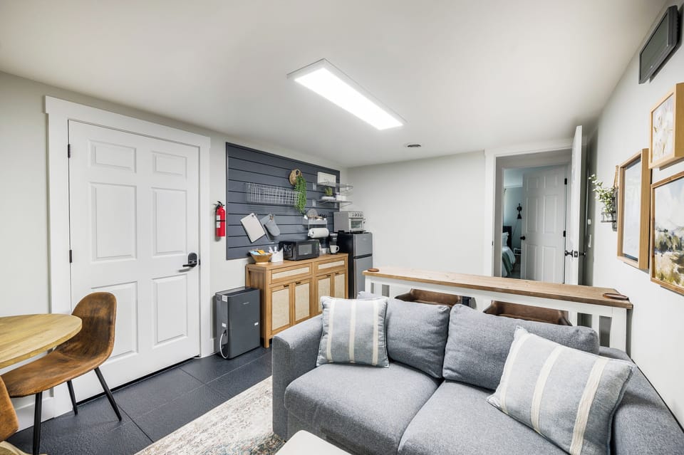 Kitchenette area - mini fridge/freezer, microwave, air fryer/toaster, keurig coffee maker, essentials to be able to use, seating for 4