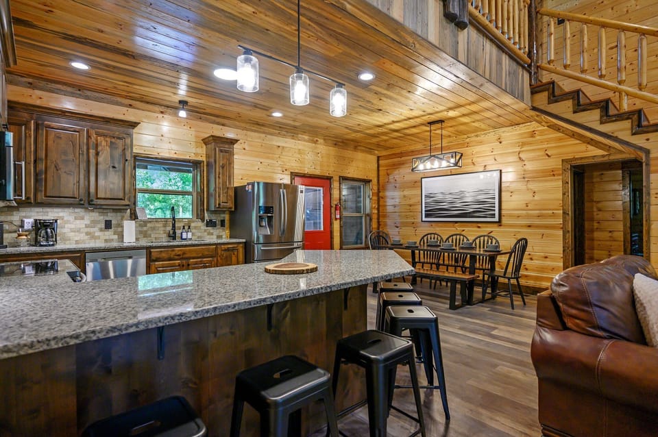 [Main level] Dining table seats 8, island seats 6