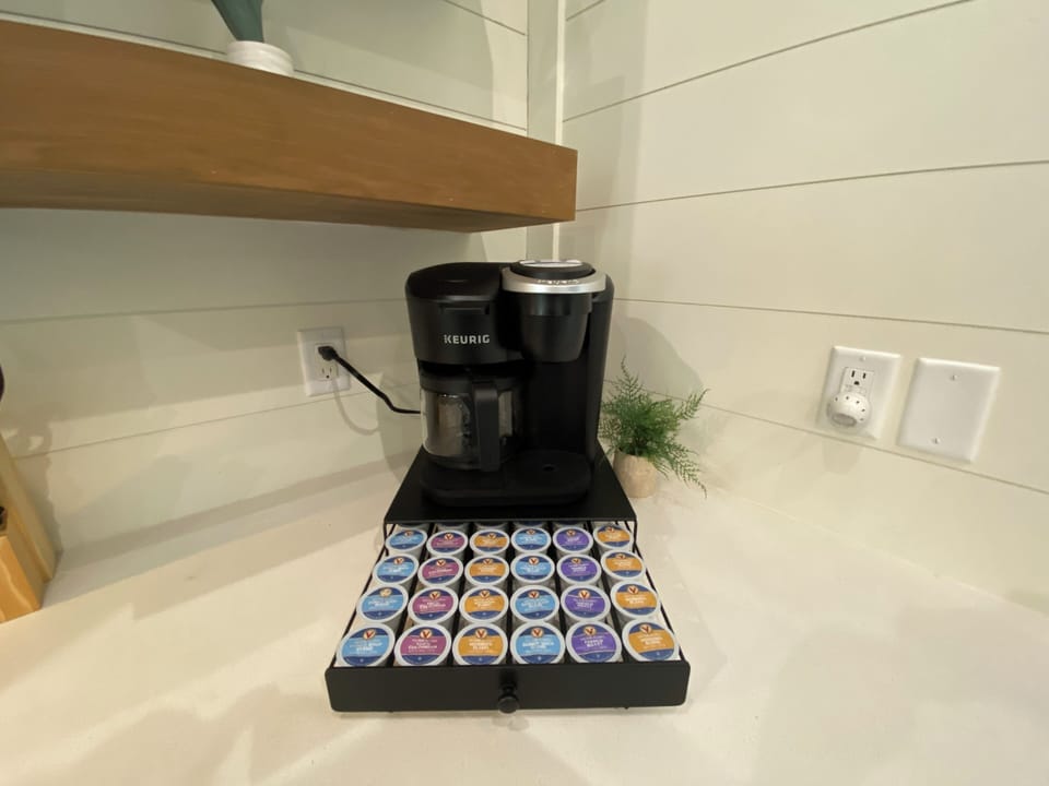 Start your day cozy with a Keurig and colorful K-Cups in your coffee nook. 