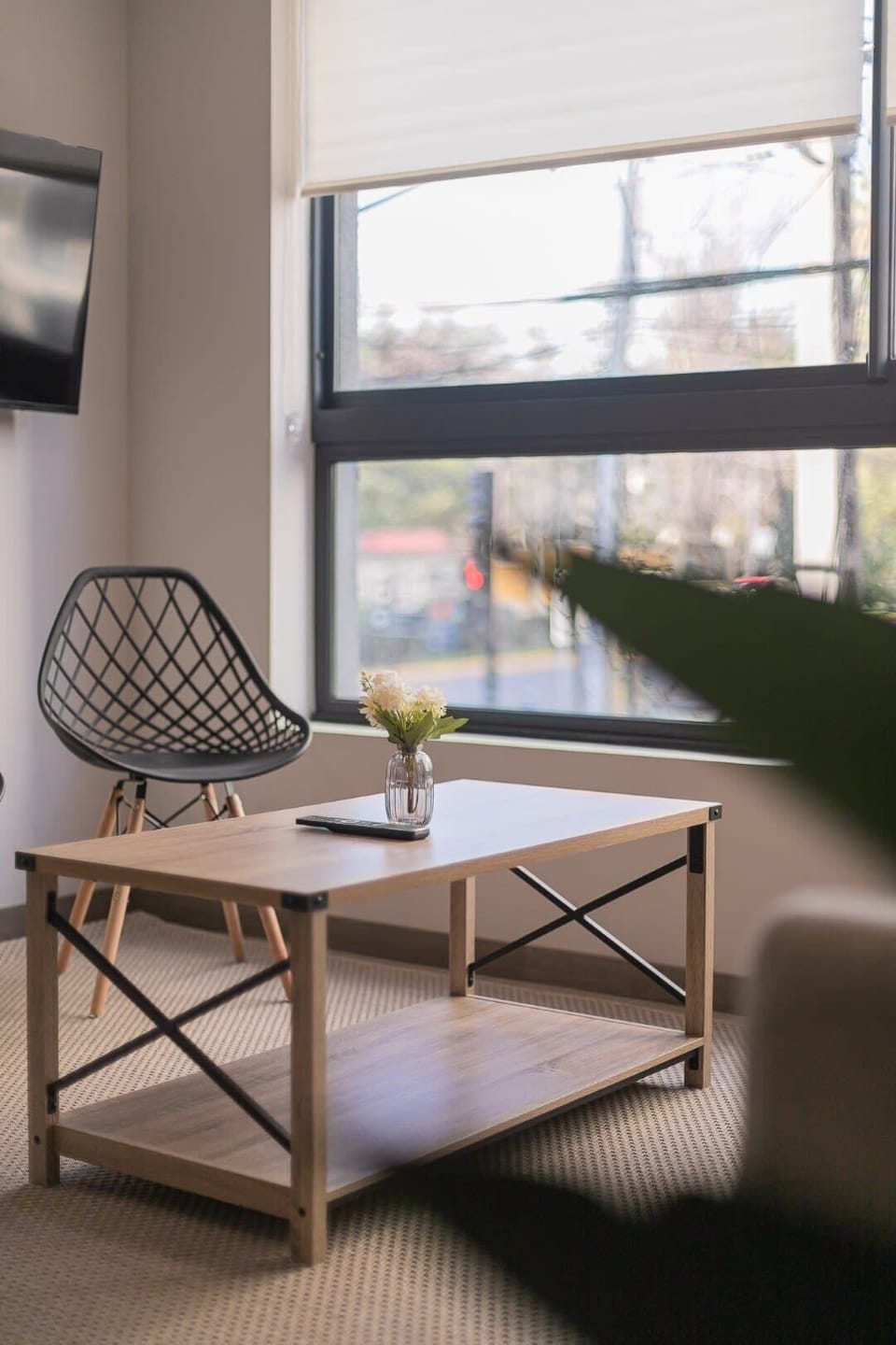 Cozy and bright living area with modern decor, perfect for unwinding after a day in the city.
