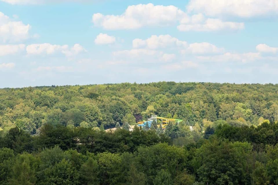 A view of the area which is peaceful and green. 