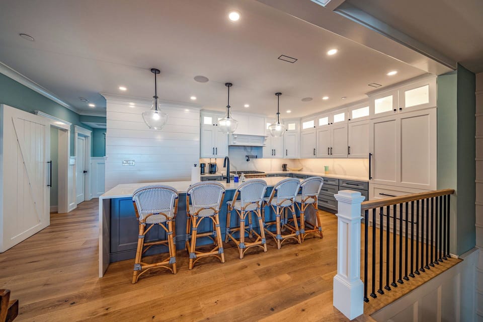 Kitchen island which can seat up to five
