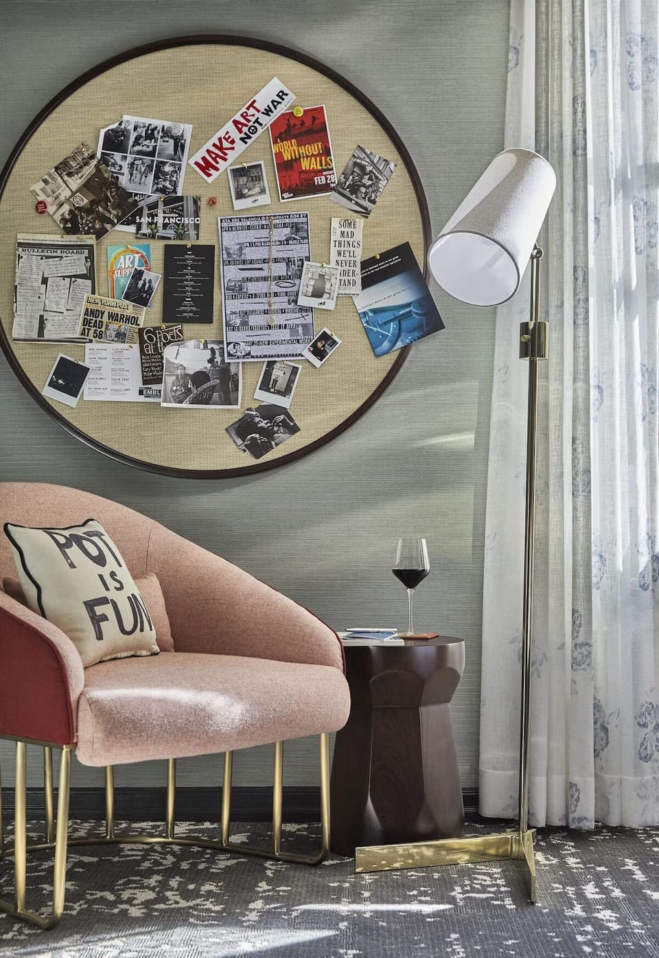 Unwind with a glass of wine in this stylish corner.
