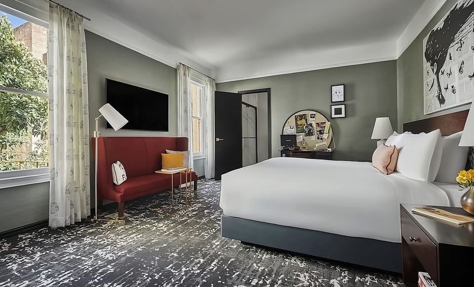 Wake up to sunshine in a spacious, design-forward bedroom retreat.