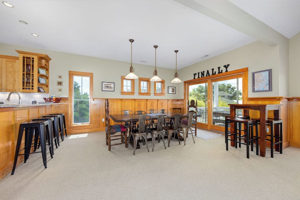 Dining Table Seating for 10, High-Top Table Seating for 3, Deck Access