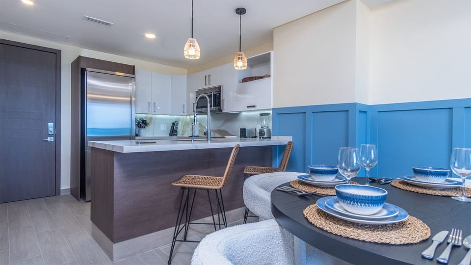 Extra seating is found along the kitchen counter