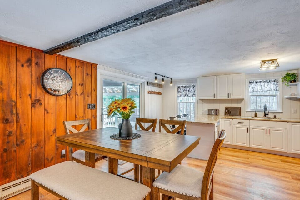 Wake up to sunshine and coffee in this cozy cabin kitchen.