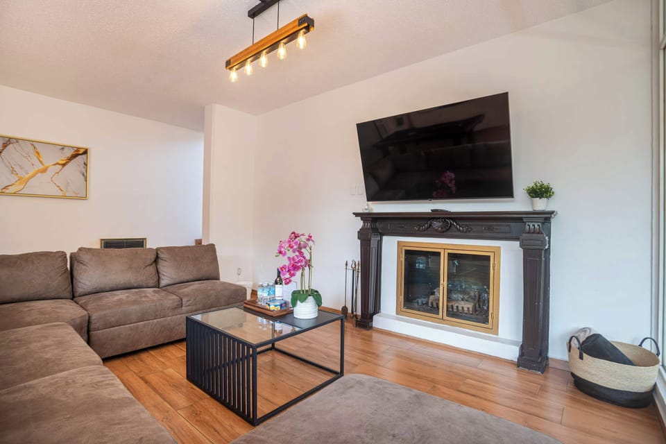 A spacious living room for movie nights.