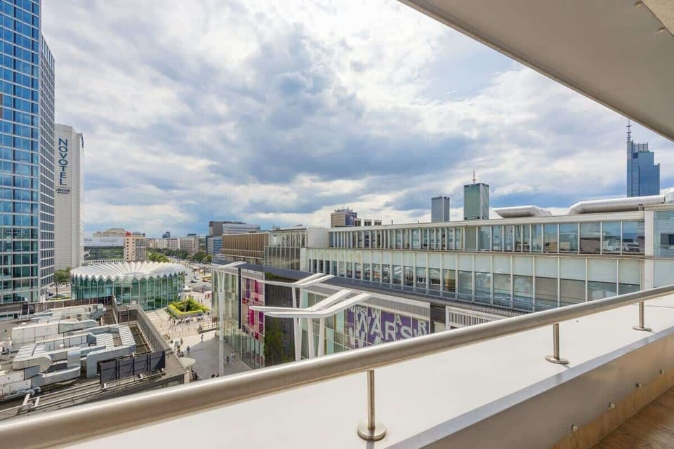Balcony with a nice city view.