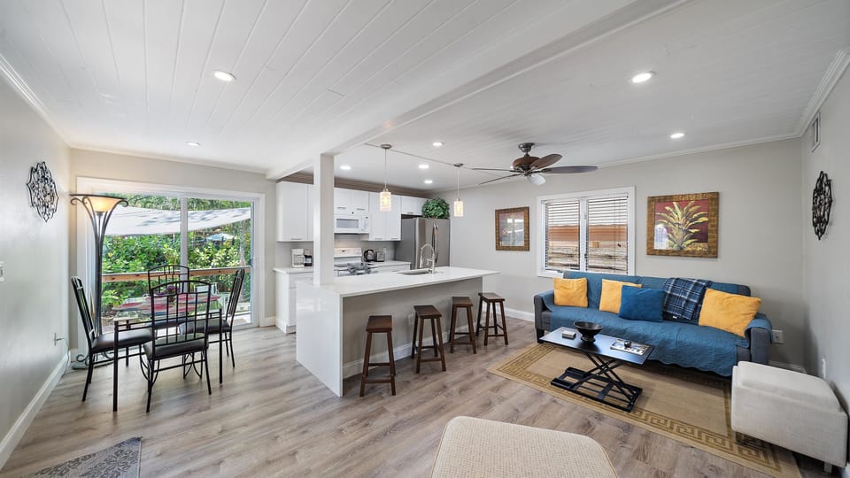 Open concept kitchen, dining, and living area great for family gatherings