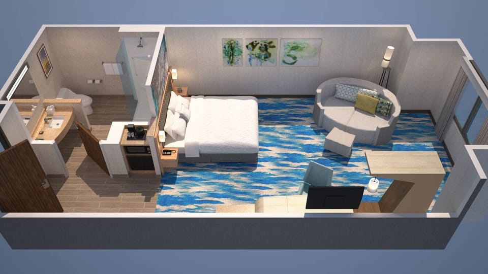 Unit with King bed. Exact unit will be assigned upon arrival. Views, colors, and decor may vary.