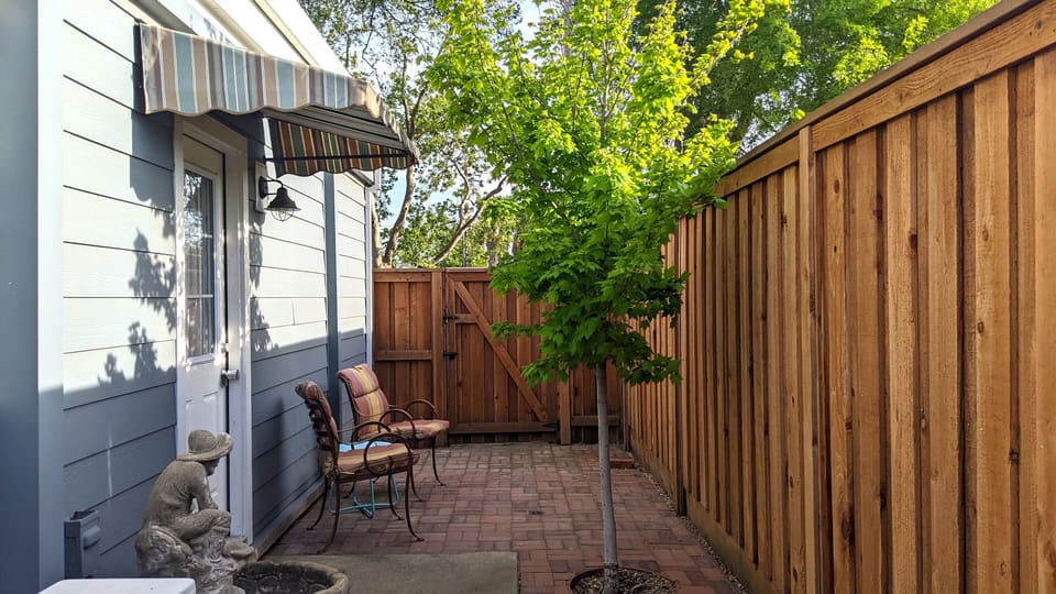 View towards the gate entrance at the front of the house, from your patio.