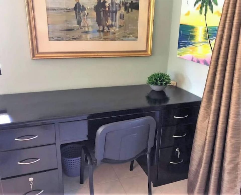 A workstation with office amenities.