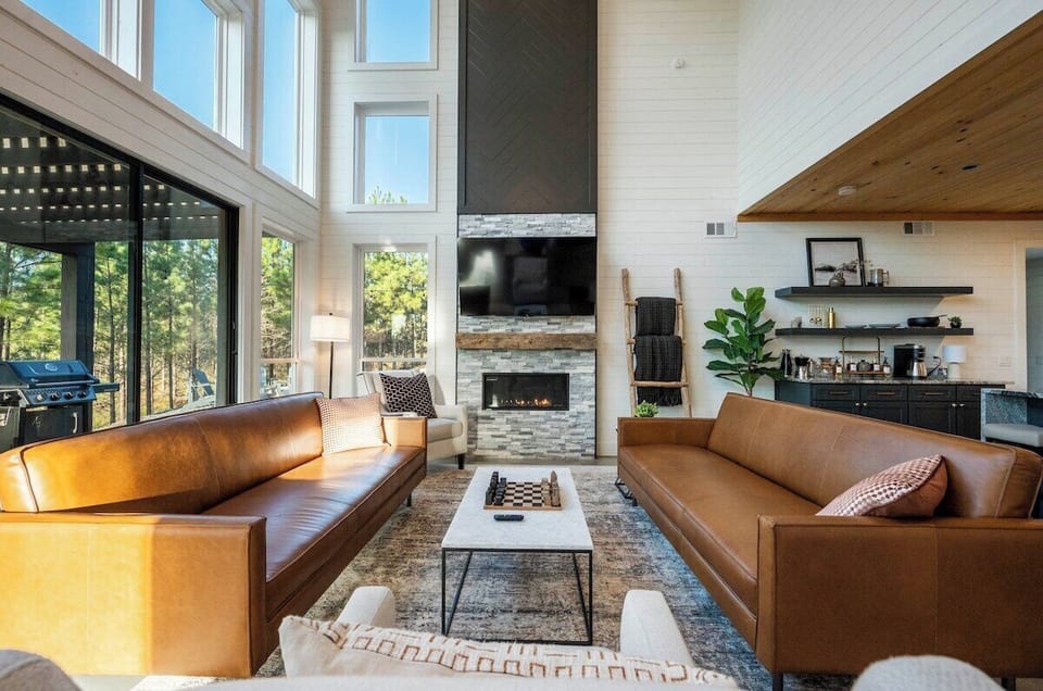 Living room sofas each fold out to provide additional sleeping space