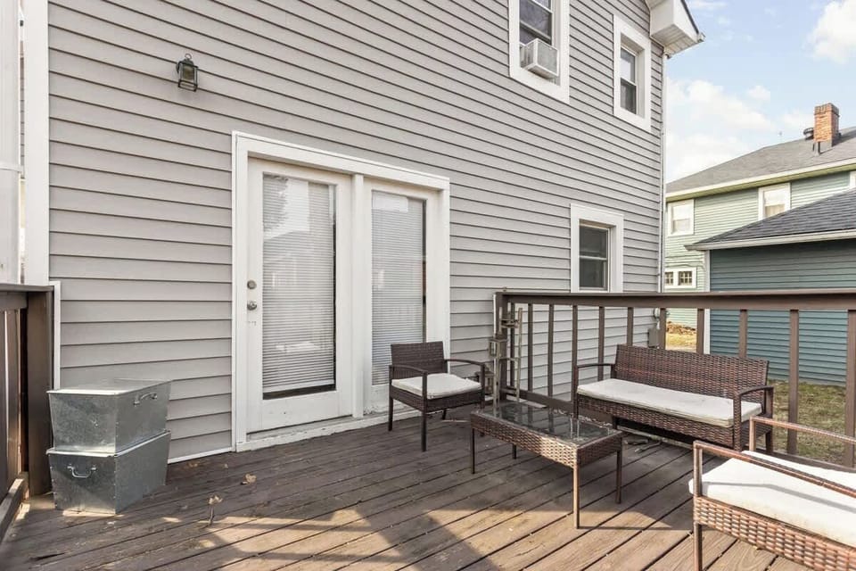 Perfect outdoor set up with ample furniture and space for your enjoyment