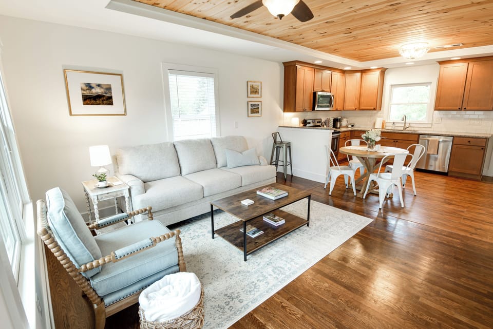 Comfortable living space designed with local artist's work.