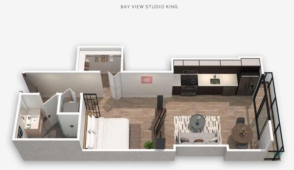 Picture your stay easily with a clear studio layout.