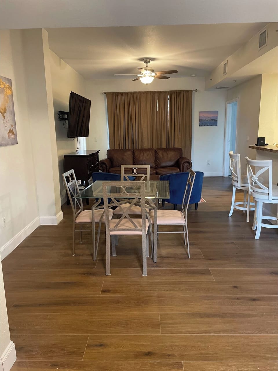 Full view of dining and living room. 