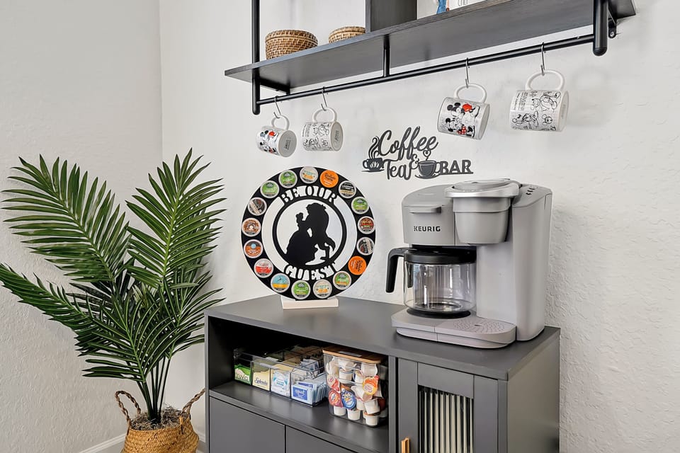 Fully stocked coffee bar.