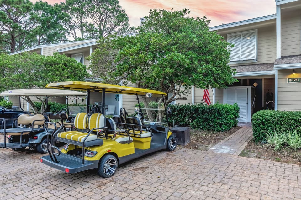 6 passenger golf cart. Parking right in front of the townhome.