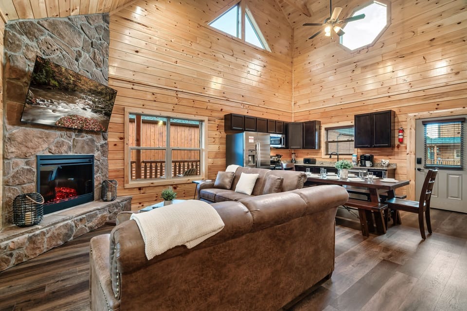 Cozy up on the sofa and bask in the warmth of our electric fireplace 