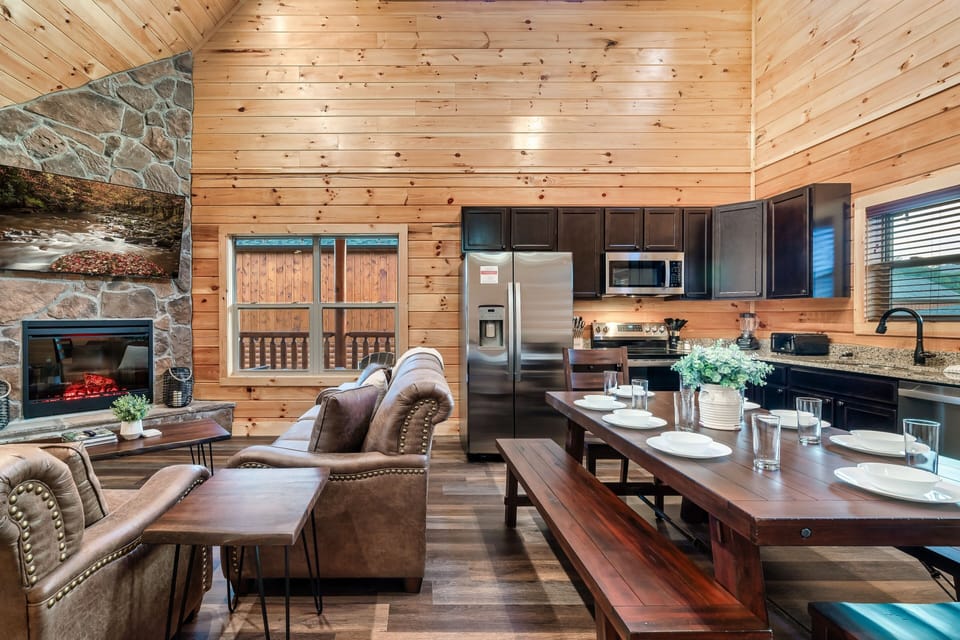 Step into our inviting open-area living space cabin. 