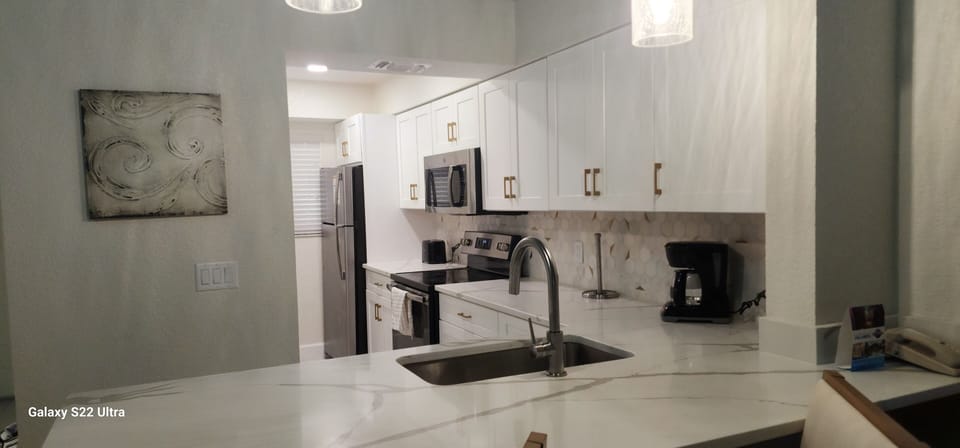 Furnished with utensils, dishware, glassware, coffee maker, toaster & blender
