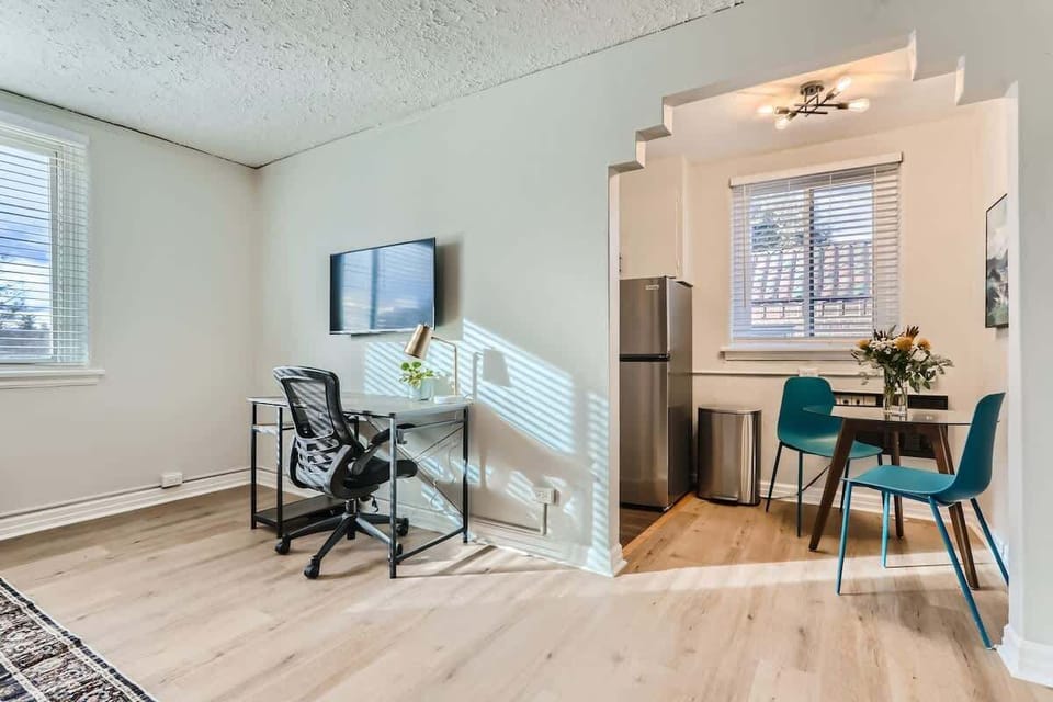 The work from home space gets lots of light from the windows