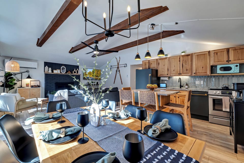 open concept dining, kitchen, and living room