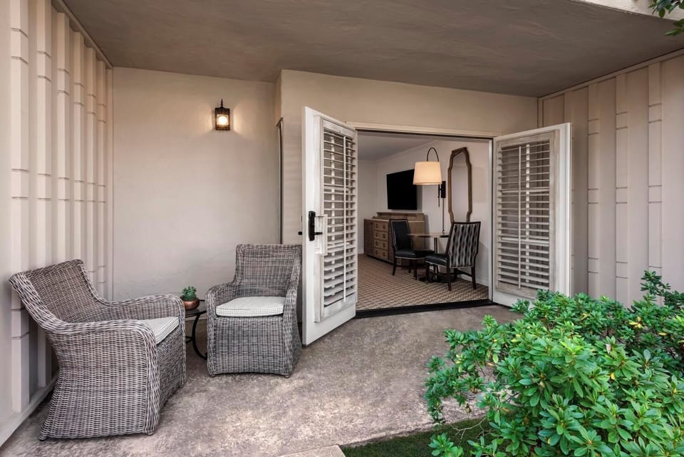 Step outside to a cozy patio for quiet conversations.