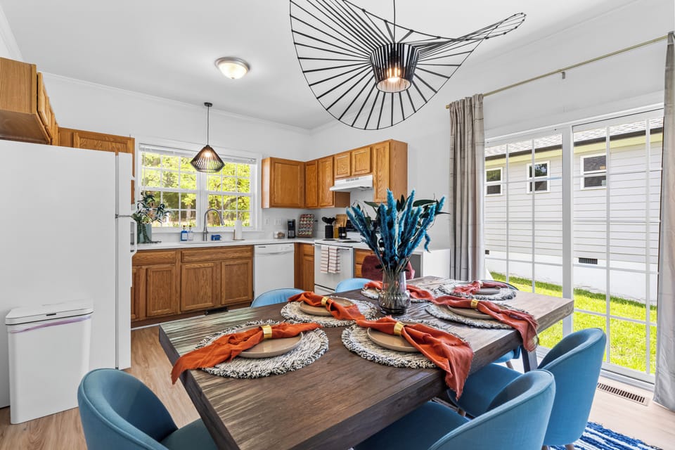 the dining area is in the same area with the kitchen