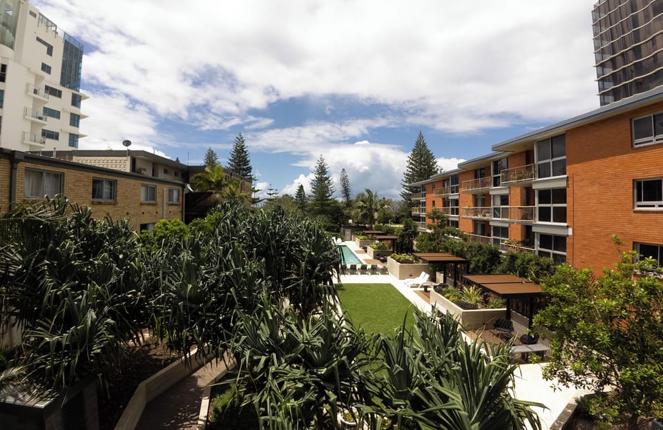 Enjoy a stunning view overlooking the pool from our level two apartment, offering a perfect vantage point to take in the sparkling pool and surrounding scenery.