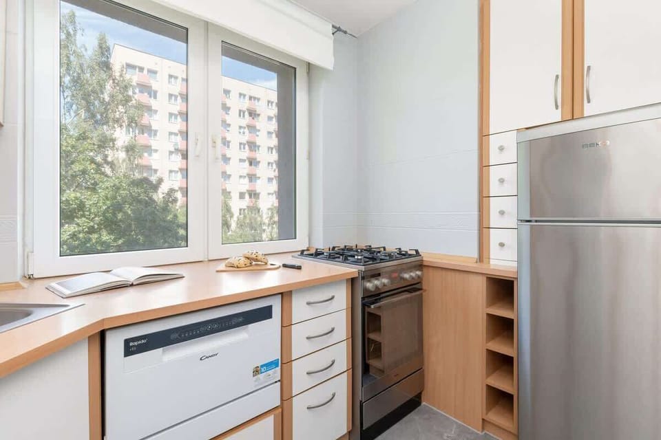 The kitchen's modern appliances make meal preparation easy.