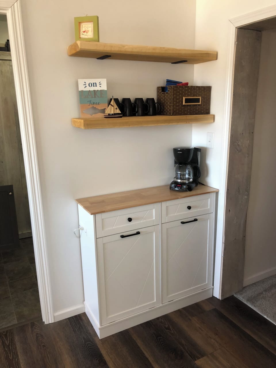 Coffee bar and trash bin