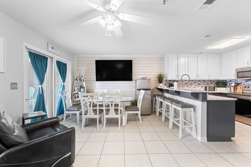 Dining Table, Large Flat Screen TV