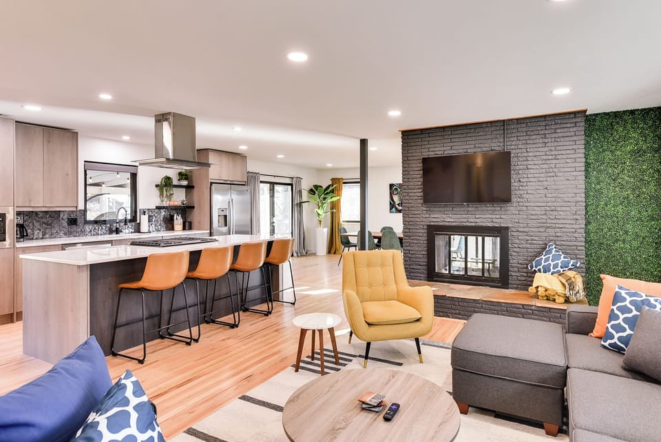 View from the entry stairs into the main floor living room.