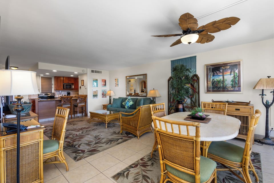 Step into your island-inspired retreat with tropical bamboo furnishings, coastal décor, and an open layout perfect for relaxing after days spent exploring paradise.