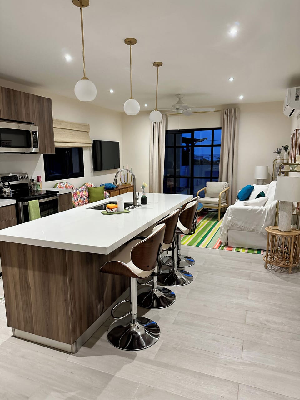 Kitchen Island and Living Area