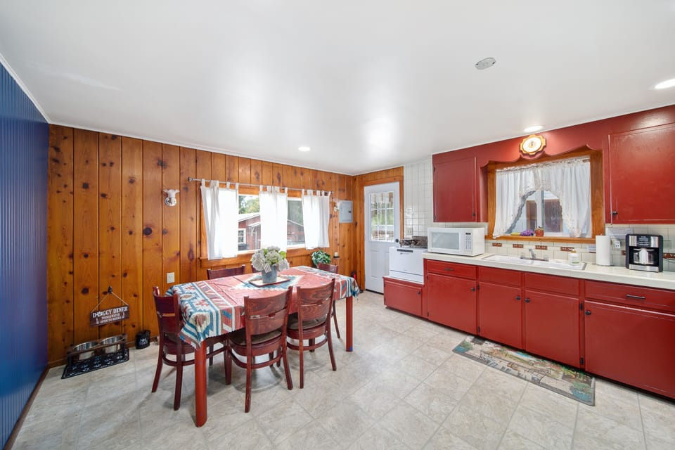 Our big kitchen and dining table makes a great gathering point for your group.