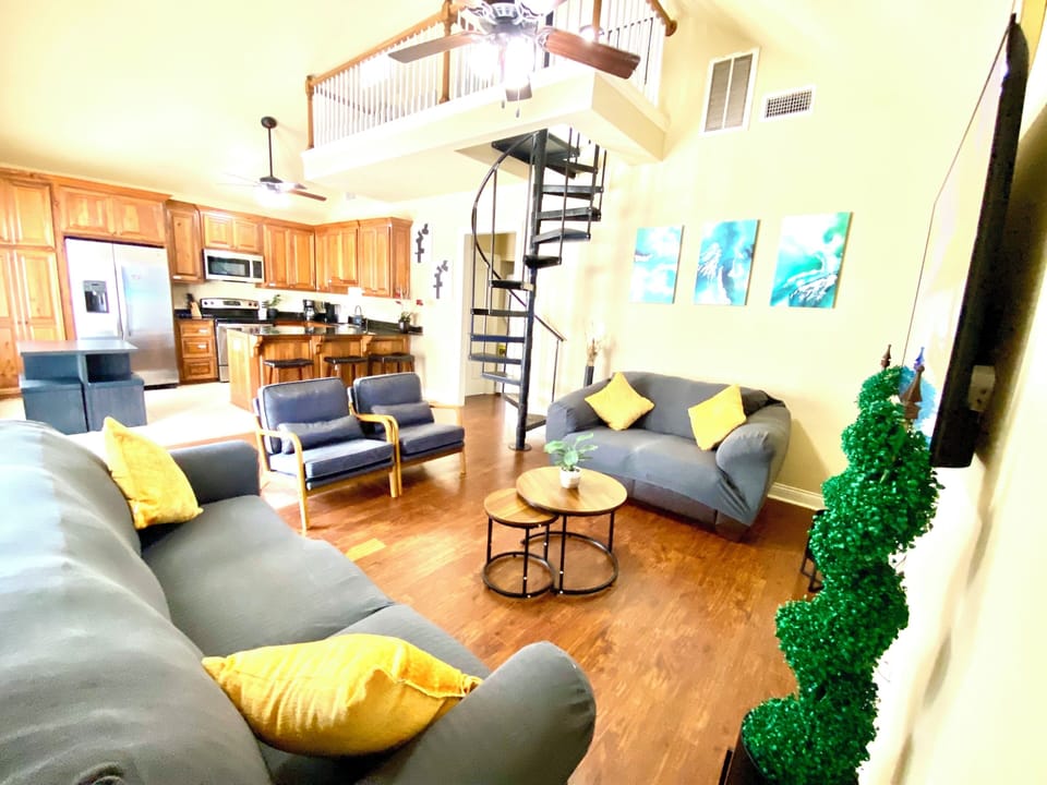 Living room with high ceilings