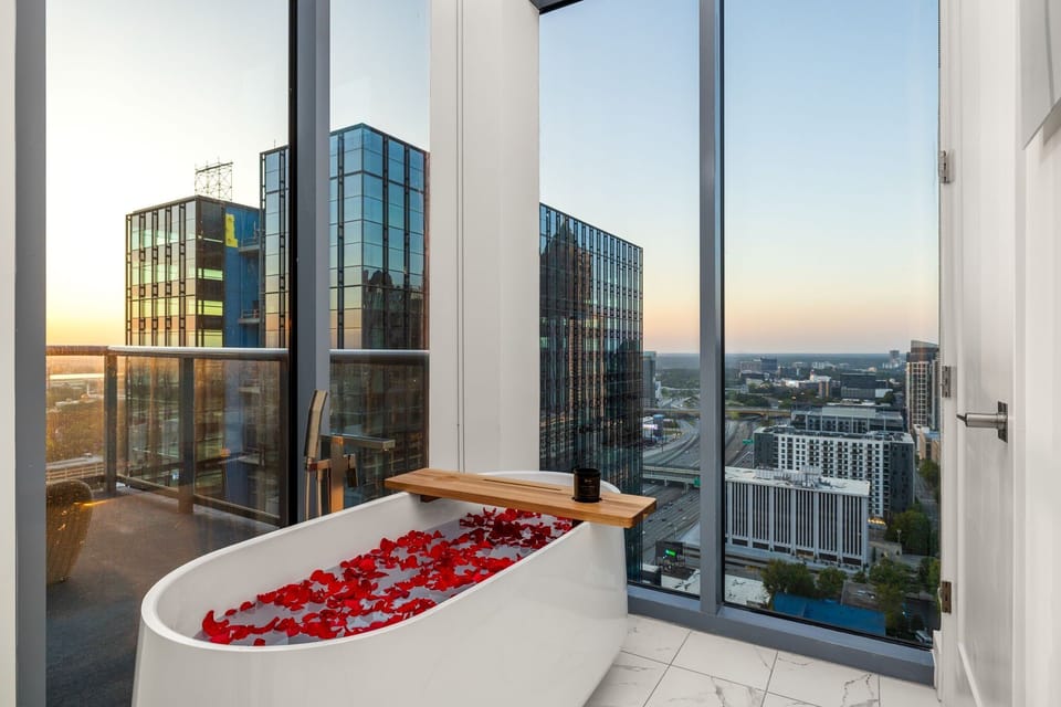 Luxury bath tub offering views of Midtown, Atlanta