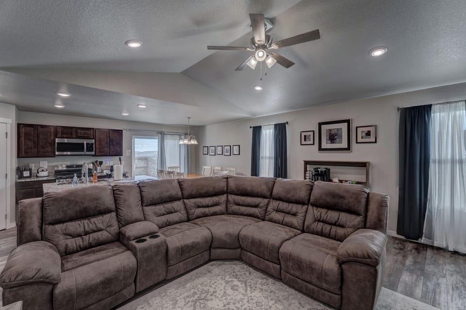 Living room/dining room/kitchen with Duo Keurig coffee bar