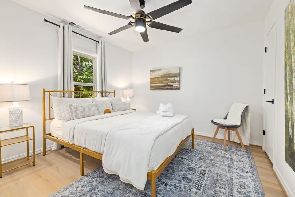 Our second bedroom has a Queen bed, closet, and a nearby bathroom.