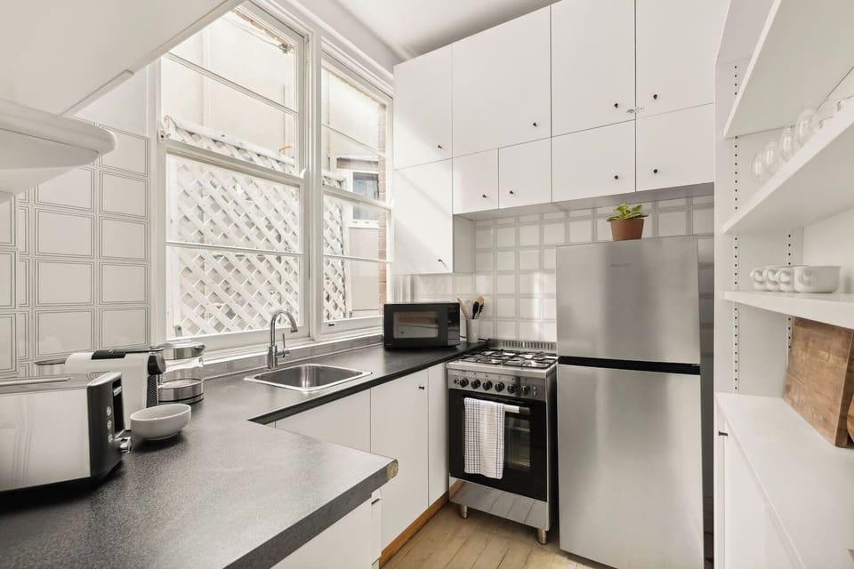 The kitchen comes well-equipped to prepare meals at home and offers a coffee machine to help you start your day.
