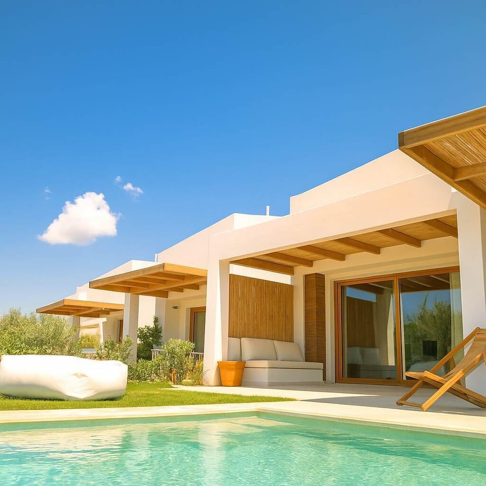 Exterior view of the villa and pool
A clear look at the villa’s layout, showing the inviting pool and shaded terraces.